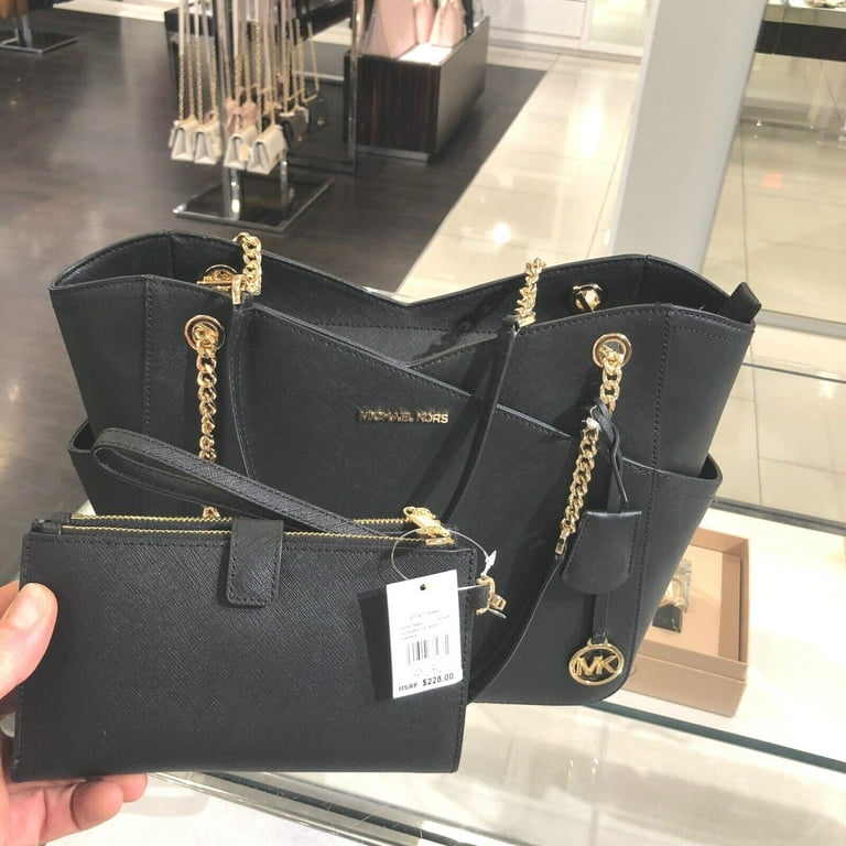 Michael Kors Jet Set Travel Large Top Zip Chain Tote Black