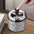 thumbnail image 5 of Automatic Extinguishing Metal Ashtray for Home and Desktop Decorative Compact Cigarette Ashtray with Rotating Cover Souvenir 9.7X12cm (Dark Blue,Dark Blue,White), 5 of 7