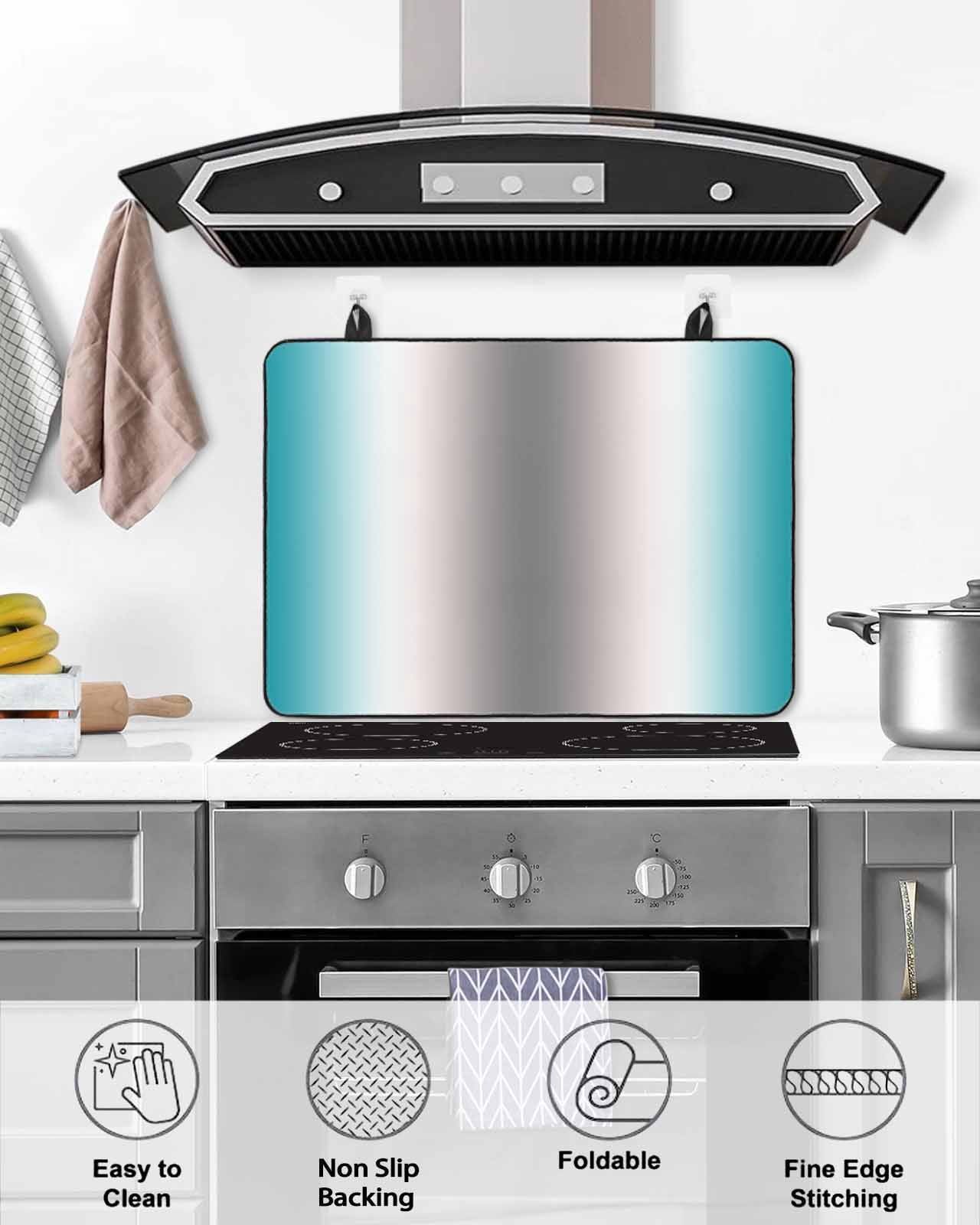 nqOlkjepod Large Induction Cooktop Protector Mat 24"x21", Turquoise Grey Stove Top Covers for Electric Stove, Gray Farmhouse Modern Rustic Decorative Stove Burner Cover Mats, Glass Top Stove Cover