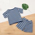 thumbnail image 4 of Ensemble T-Shirt et Short pour Garçons Filles, 2-8 Ans, Haut à Manches Courtes à Col Rond Rayé avec Poche et Short à Taille Élastique, 4 of 8