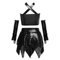 thumbnail image 3 of SiiRoh Girls 3Pcs Hip Hop Street Dance Outfits Cross Keyhole Sequins Metallic Crop Top+Skirt+Gloves Disco Dancewear Black 12, 3 of 6