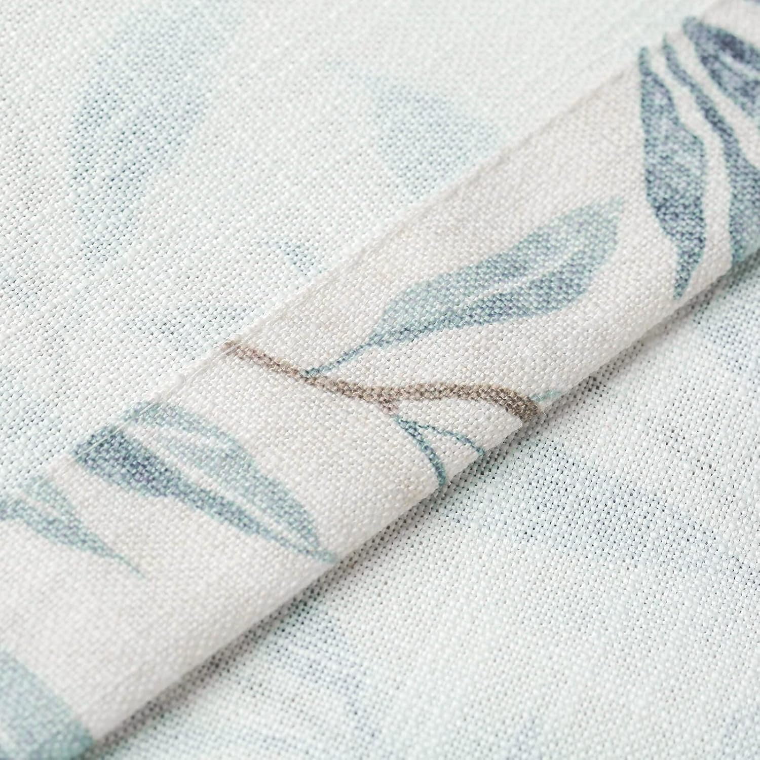 Kitchen Curtains 24 Inch Length, Green Leaves Print Linen Texture Short Tier Curtains Rod Pocket Valances for Dining Room, 27.5 x 24, 2 Panels