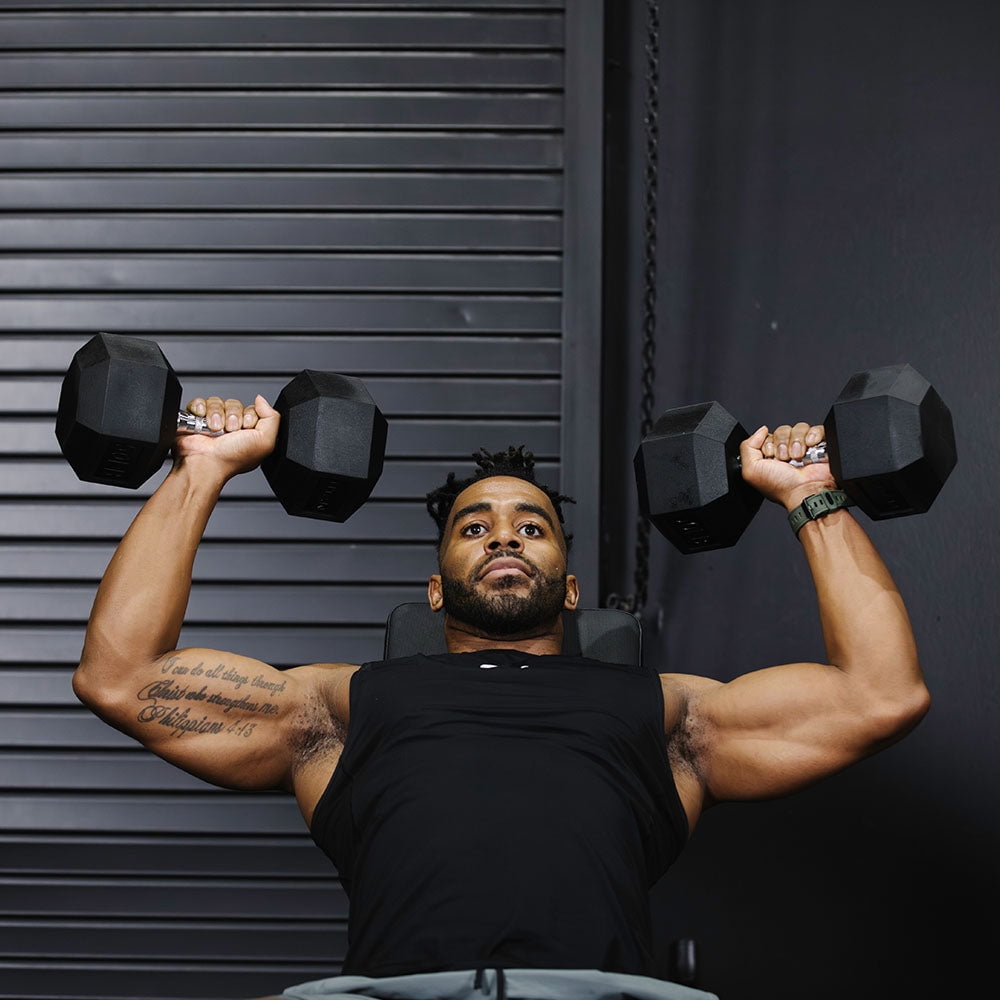 Titan Fitness 80 LB Pair Free Weights, Black Rubber Coated Hex Dumbbell, Ergonomic Cast Iron Handle, Strength Training