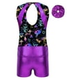 thumbnail image 4 of CHICTRY Shiny 3 Pcs Gymnastic Dance Sports Active Sets for Girls Tank Leotard Shorts Hairband Tumbling Unitard Bodysuits Purple 6, 4 of 5