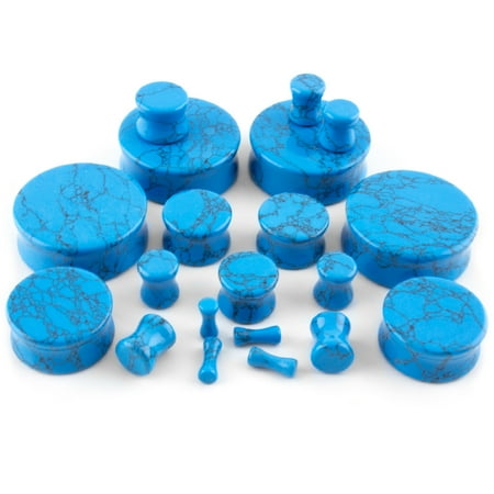 6mm Organic Body Jewelry Plugs - 2 Gauge (2G - 6mm) Howlite Turquoise Stone Plugs / Gauges (1 pair)