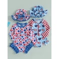 thumbnail image 3 of Toddler Baby Girl 4th Of July Rash Guard Swimsuit Zip Up Ruffled Long Sleeve Crew Neck Swimwear Star Print Bathing Suit with Sun Hat Fourth Of July Outfits, 3 of 8