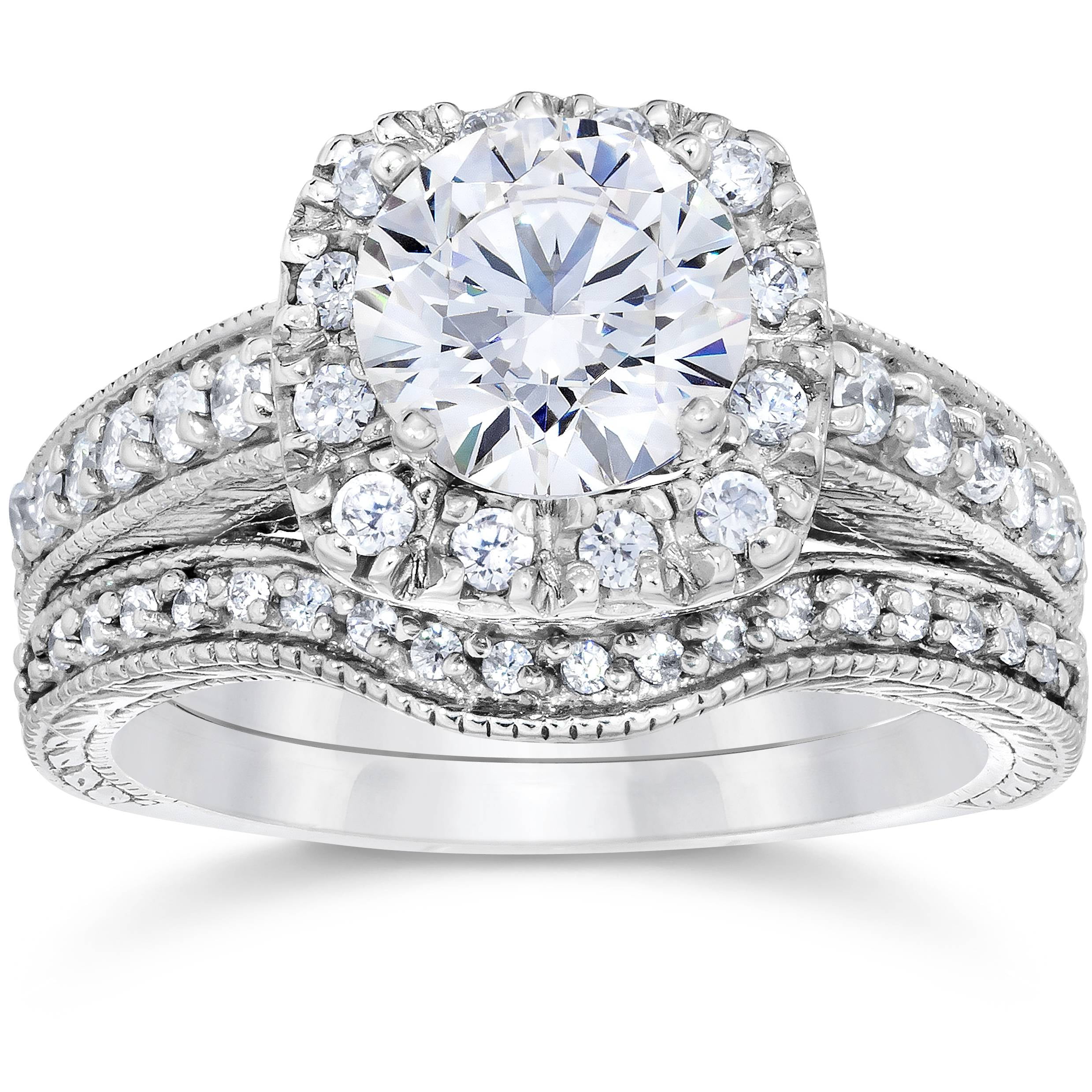 1/3 Ct Natural Genuine Diamond 14K White Gold Over Halo Engagement Ring IGI