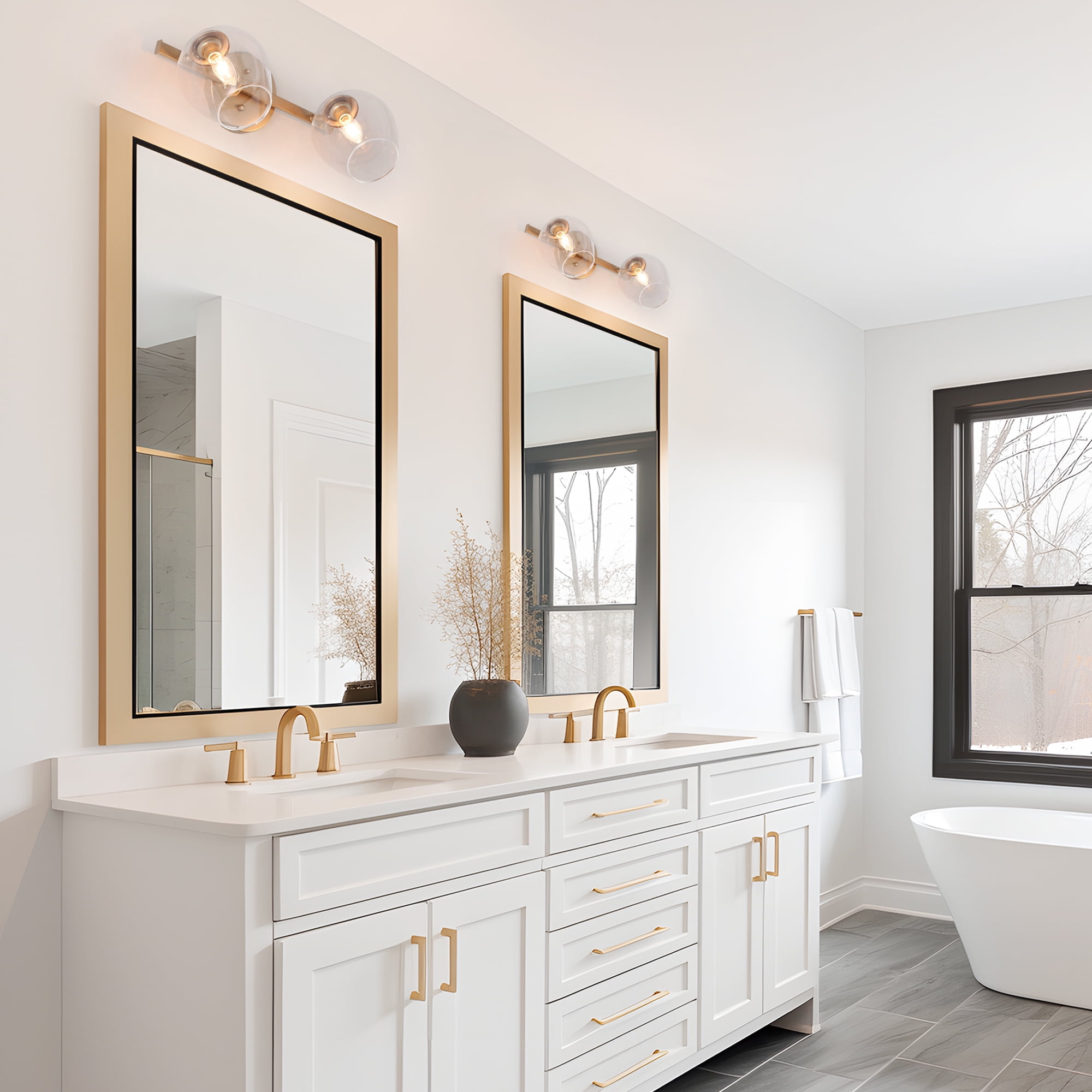 LNC Ellan 17-in Matte Gold Bathroom Vanity Light with Clear Wine Cup Glass, Modern, 2-Light
