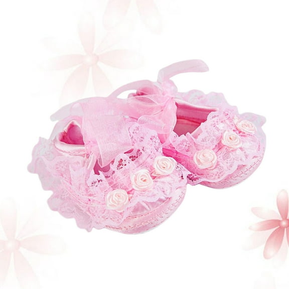 Clispeed 1 Pair of Pink Silk Baby Girl Princess Shoes for Newborns with Use