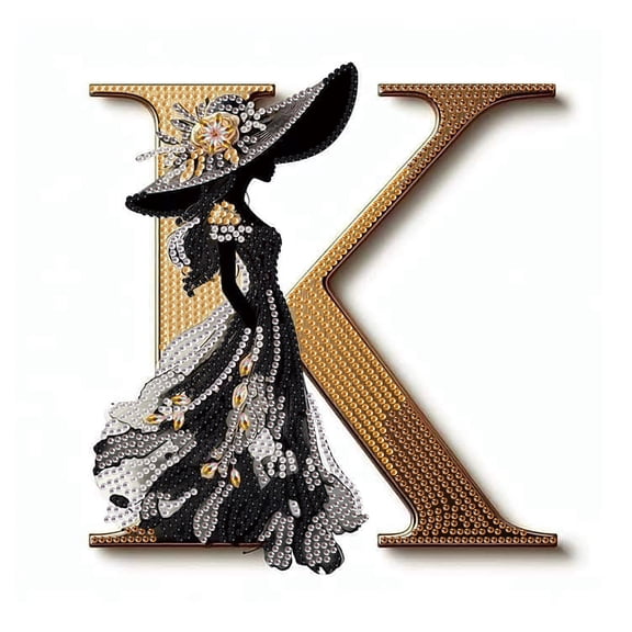 5D DIY Diamond Painting Kit Elegant Lady Letter K Special Shape Creative Diamond Craft Suitable for Home and Office Decor, Festive Gifts