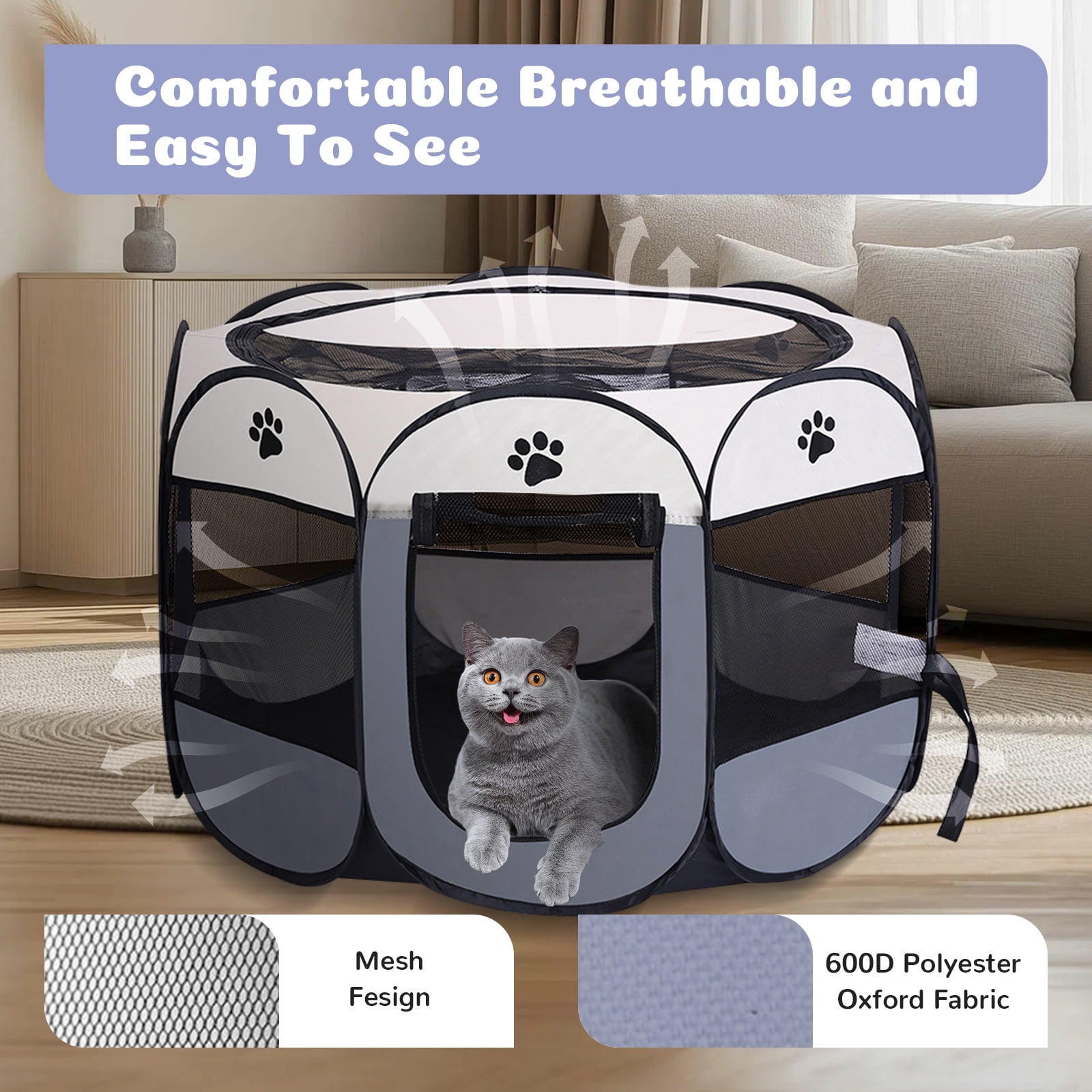 Luxvie Extra Large Pet Playpen Dog Cat Playpen Puppy Playpen Indooor Cat Cage Dog Fence, 45" Diameter 23" Height Cat Tent Playpen for Indoor Dog Pen for Cat Puppy Rabbit, Beige & Gray