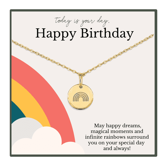 HOPE LOVE SHINE Rainbow Birthday Necklace – Gold Gift for Daughter, Teen or Friend