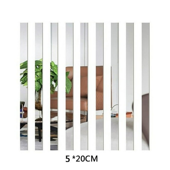 WEISIPU 10PCS Long Strip Mirror Acrylic Wall Stickers Self Adhesive Tile Rectangle Decor