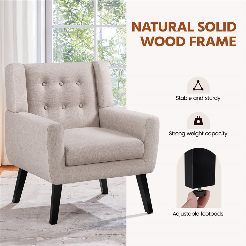 Topeakmart 2PCS Modern Upholstered Accent Armchair with Solid Wood Legs for Living Room, Beige