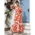 thumbnail image 2 of oyyn Women Elegant High Waist Floral Print Large Hem Long Party Dress Robe Female Clothes 2024 Chic Sexy Off The Shoulder Maxi Dresses XL, 2 of 6