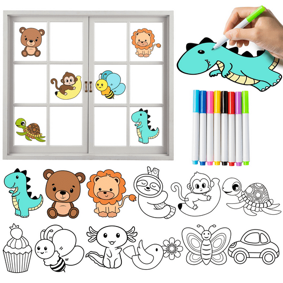 GROBRO7 20 Pieces Static Film Window Stickers Set DIY Cartoon Stickers for Classroom, Baby Room, Zoo Theme Party Decoration