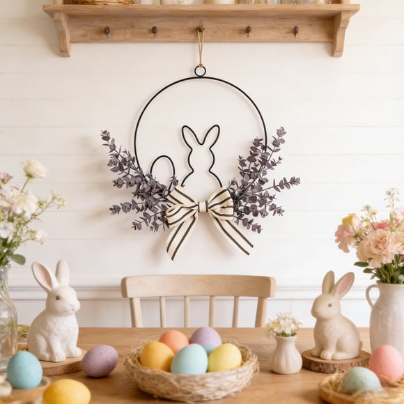 EGNMCR Easter Bunny Iron Ring Home Holiday Decoration Plastics wreath