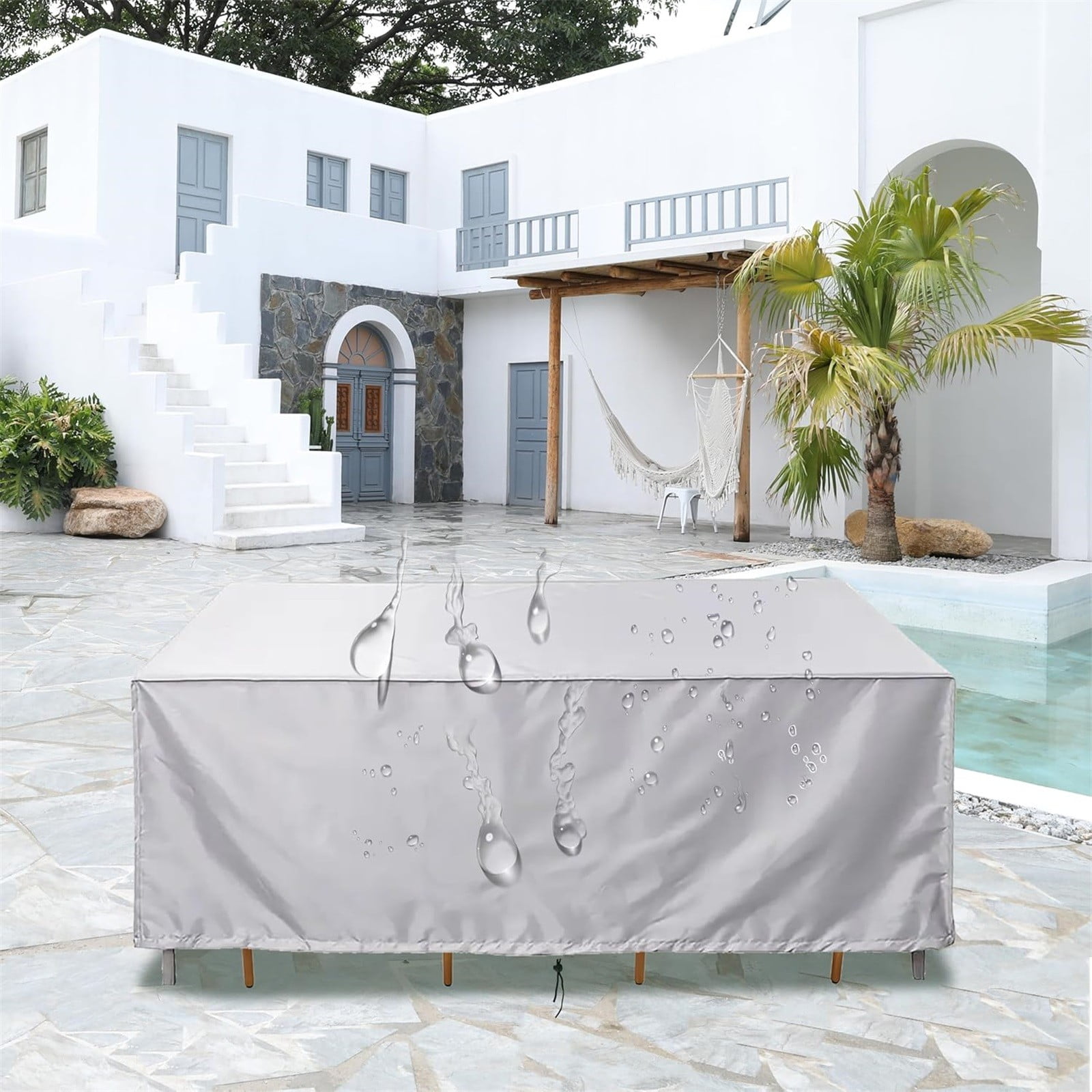 Kingtowag Outdoor Patio Table Chair Dust Cover 120X120X85cm Garden Furniture Protective Cover, 420D Waterproof Uv-Resistant with Rope