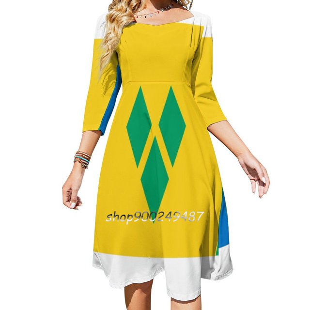 Vestido con cuello cuadrado y bandera de San Vicente y las Granadinas, nuevo vestido elegante ajustado a la cintura para mujer de talla grande, bandera internacional
