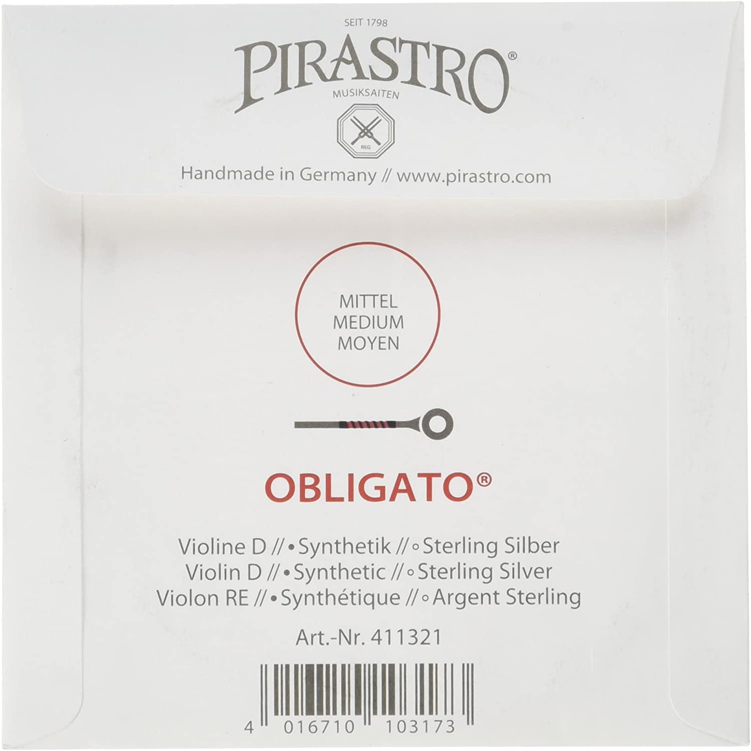 Pirastro Obligato Violin Strings Set with Steel E, Ball End