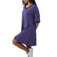 thumbnail image 5 of Gleelaud Womens Nightgowns Short Sleeve Color Block Sleepshirt Sleepwear Casual V Neck Sleep Dress Loungewear Nightshirts Purple, 5 of 8