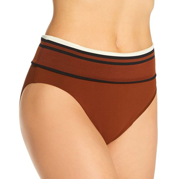 Women's Robin Piccone 214869 Simone High Waist Swim Bottom (Cocoa/Cream/Black S)
