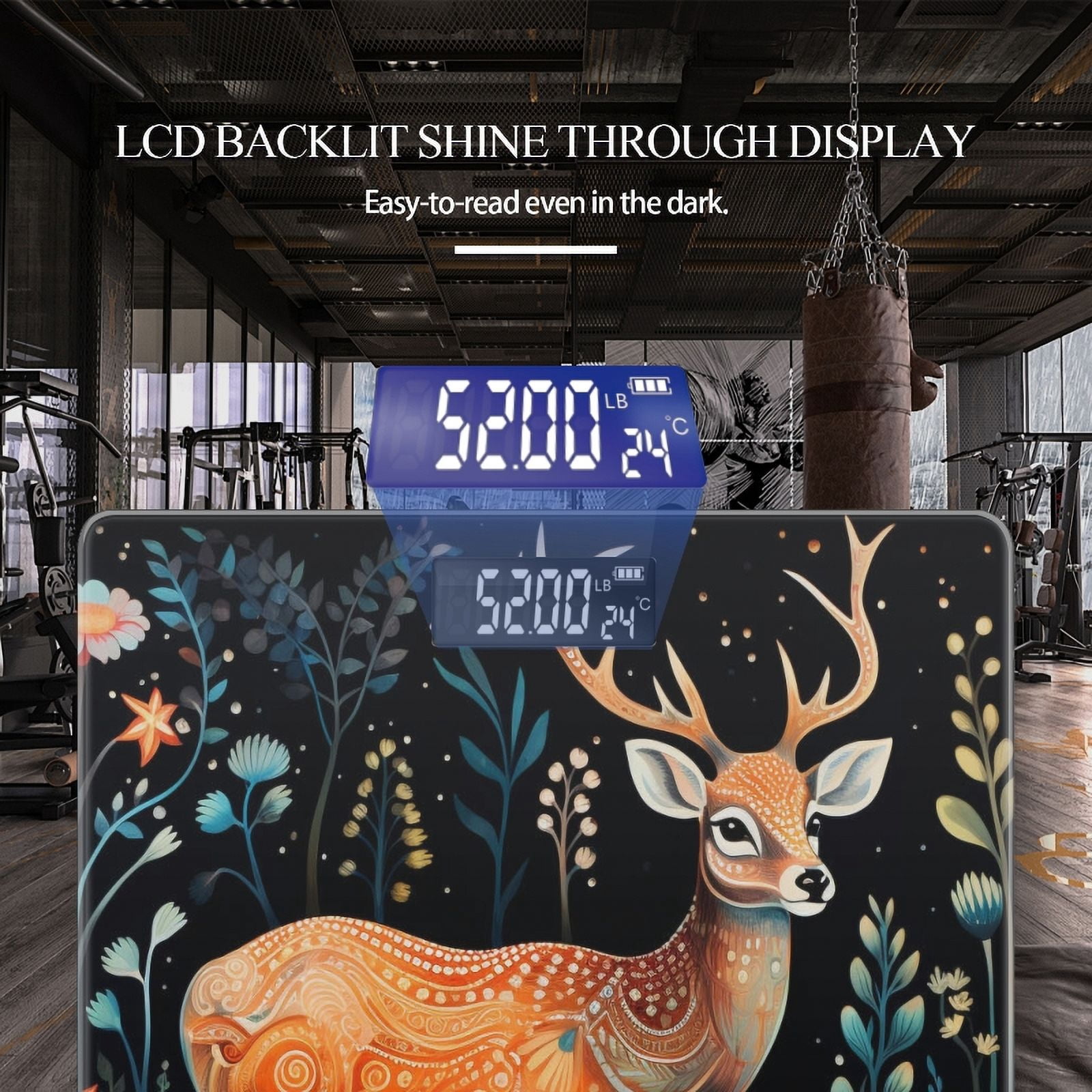 Bathroom Scale, Highly Accurate Digital Body Scale,Precisely Measures Weight up to 400 lbs-Deer In The Night Garden Surrounded By Flowers