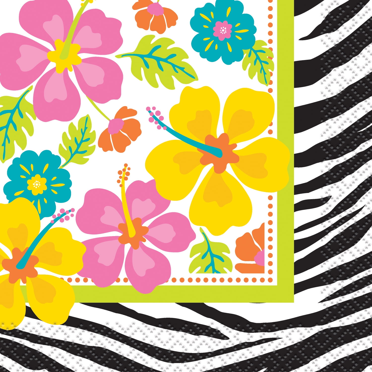 Hibiscus Zebra Print Paper Cocktail Napkins, 5 in, 24ct