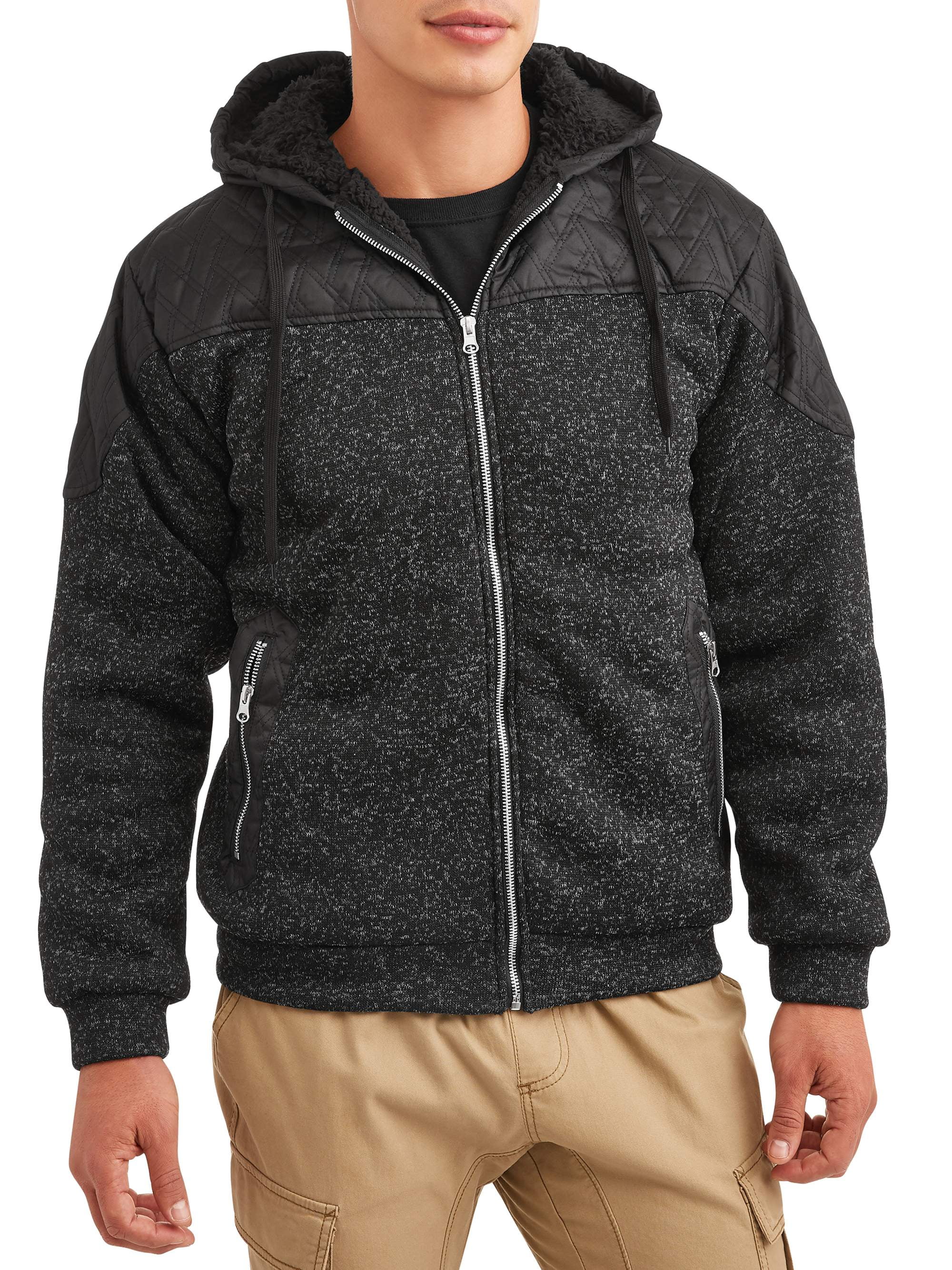 Men's Full Zip Sweater Fleece Hood Jacket with Nylon Piecing, up to