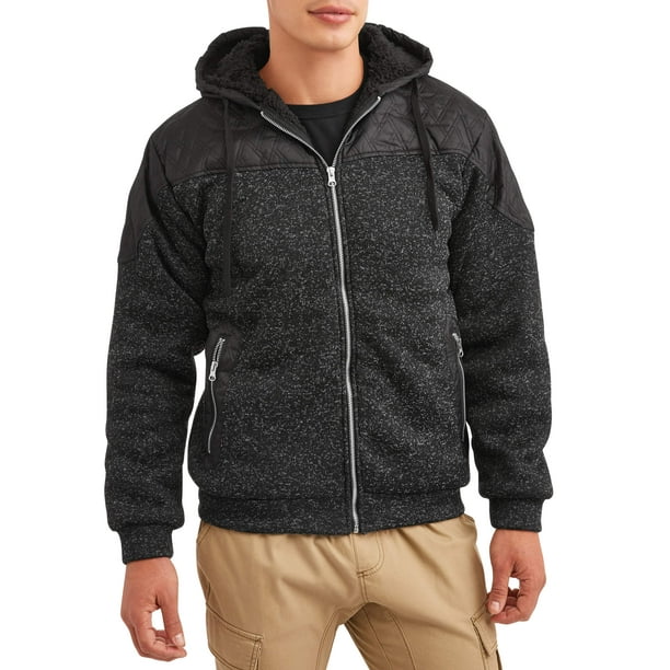 Generic Men's Full Zip Sweater Fleece Hood Jacket with Nylon Piecing
