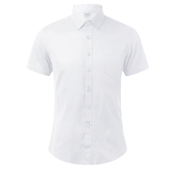 FINALGANG Mens Short Sleeve Collared Solid Color Dress Shirt Solid Color Formal Business Casual Slim Fit Shirt For Office Work Casual Daily Wear White XXL