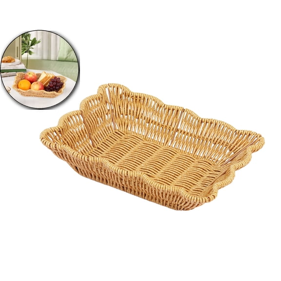 Lanjia Small Woven Baskets, Wicker Bread Baskets, Fruits Vegetables Snacks, Rectangular Tabletop Woven Serving Baskets Trays, Cane Woven Storage Basket for Dried Fruit Snacks