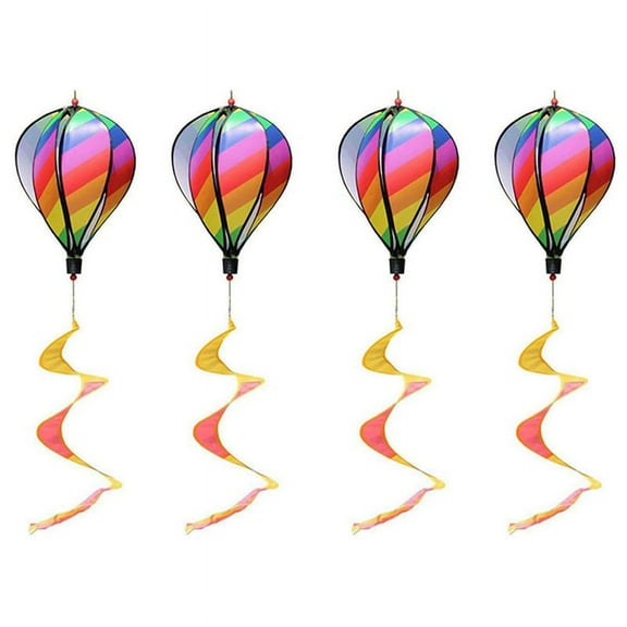 4PCS Balloon Wind Spinner Striped Windsock Yard Decor Spiral Windmill