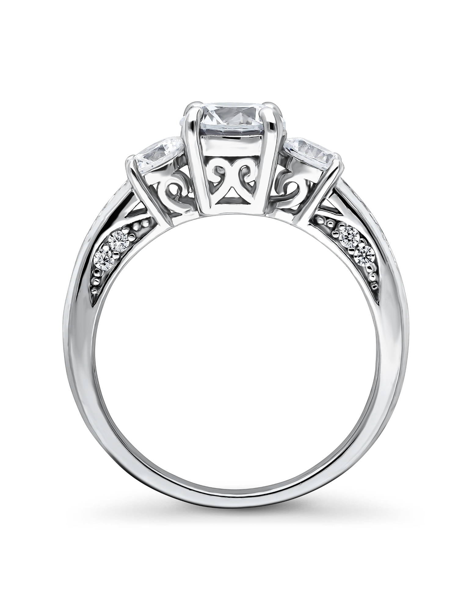 BERRICLE Sterling Silver 3-Stone Wedding Engagement Rings 1 Carat Round Cut Cubic Zirconia CZ Promise Ring for Women, Rhodium Plated Size 4.5