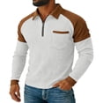 thumbnail image 2 of Aimik Polo Shirts for Men Long Sleeve Quarter Zip Color Block Shoulder Casual Waffle Knit Tops Fall Winter Textured Collared Shirt, 2 of 6