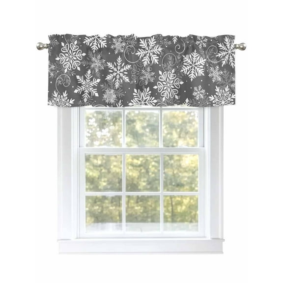 Christmas Snowflake Valances for Windows Winter Snowflake Grey Texture Rod Pocket Curtains Valance Short Window Treatment Drapes for Living Room, Bedroom Bathroom 60" W x 18" L