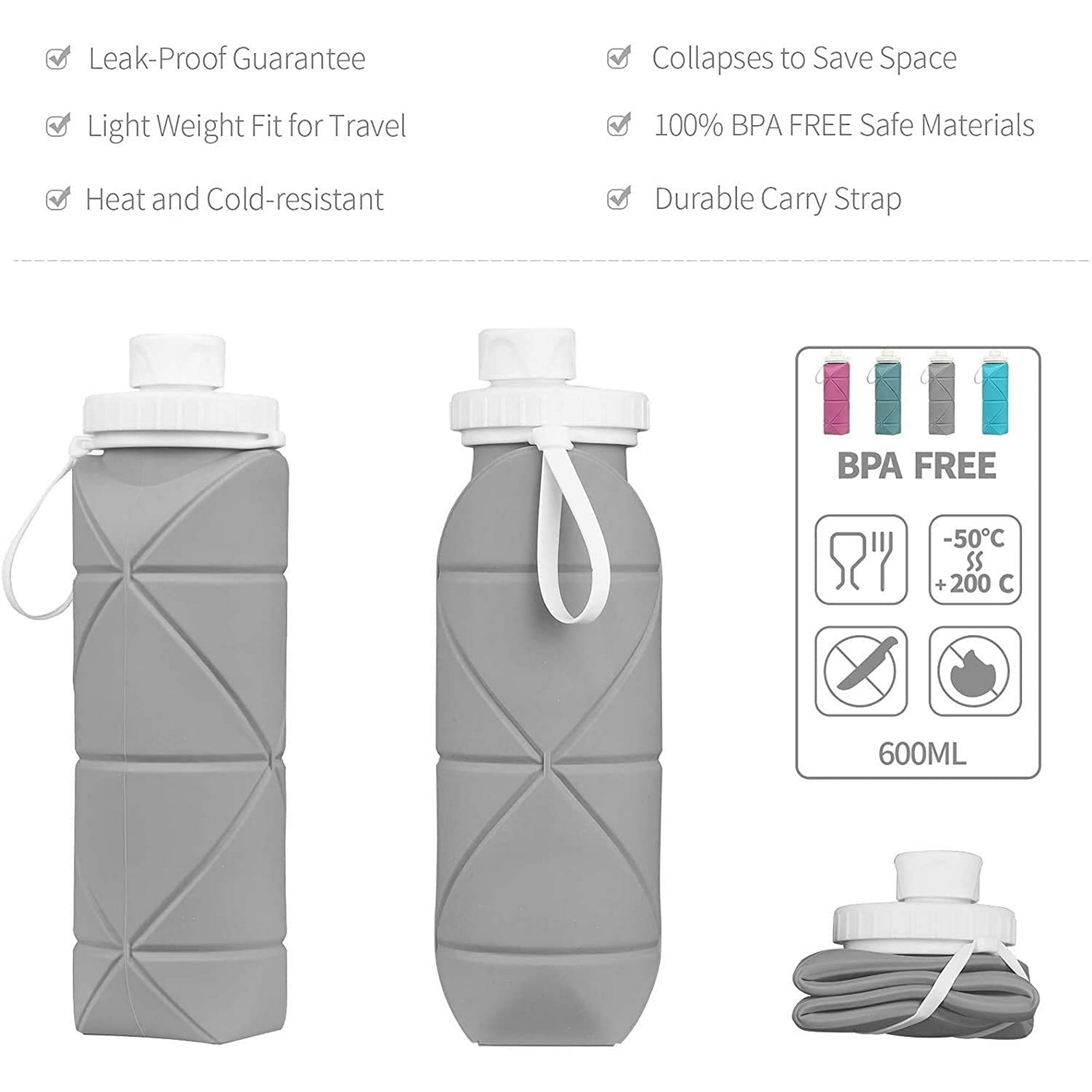 Bouteille d'eau pliable réutilisable bouteilles d'eau pliables en silicone  sans Bpa