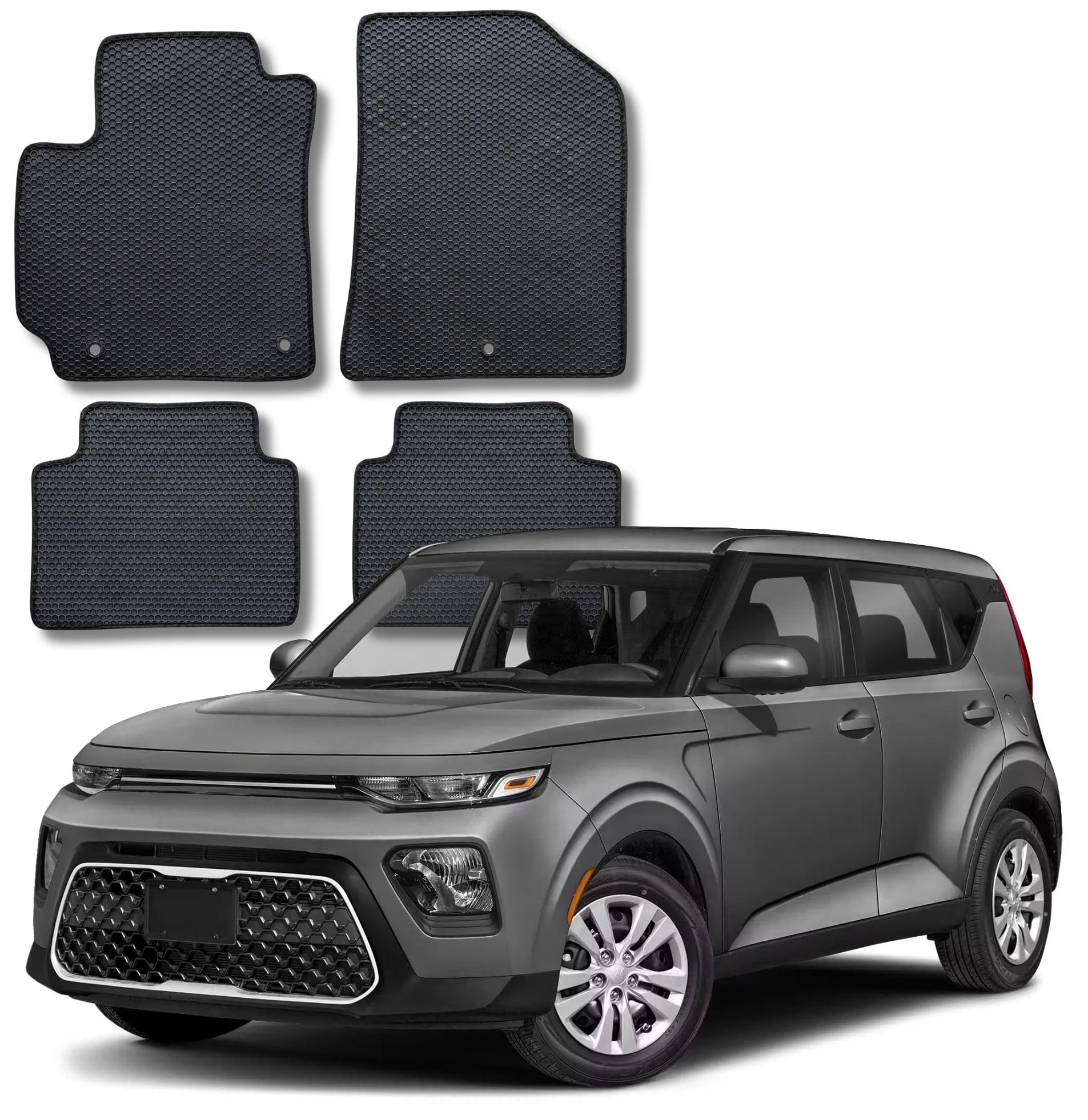 ecoMats Floor Mats All-Weather Custom Fit for 2020 to 2025 Kia Soul, Front and Rear, Odorless