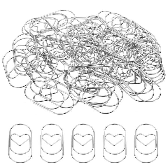 Uxcell Paper Clip Heart-Shaped Cute Decorative Fun Clips Bookmarks 2 Inch Silver Tone, Pack of 50