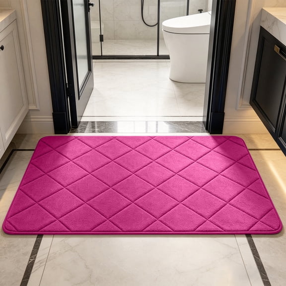 Gumesh Bath Rug 32”x20”, Soft Plush and Absorbent Microfiber Bathroom Floor Mat, Non-Slip, Quick Dry, Machine Washable Rug for Shower or Tub,Pink
