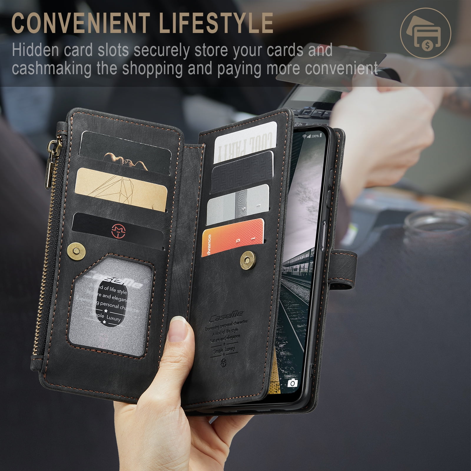 Dteck Wallet Case for Samsung Galaxy S25 Ultra,Magnetic Retro Leather Case Flip Folio Zipper Purse with Card Holder Slot Kickstand Shockproof Phone Cover for Samsung Galaxy S25 Ultra 5G,Black