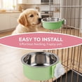 thumbnail image 4 of Green Stainless Steel Hanging Dog Bowl for Crate, Clip-On Pet Water Food Feeder for Cats Dogs, Anti-Tip Elevated Cage Bowl for Travel Home Use, 5x4x1.4 Inches, 4 of 6