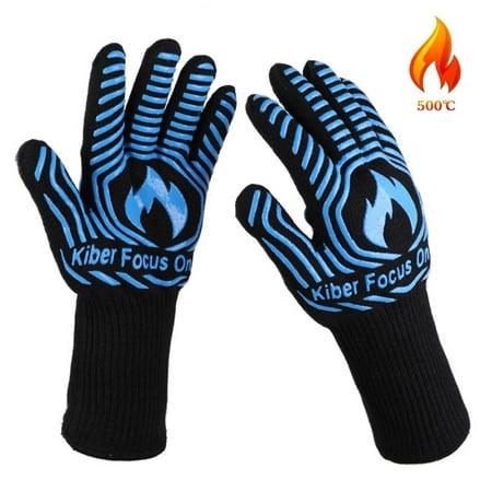 932℉ Extreme Heat Resistant BBQ Gloves, Food Grade Kitchen Oven Mitts - Flexible Oven Gloves with Cut Resistant, Silicone Non-slip Cooking Hot Glove for Grilling, Cutting, Baking, Welding (1