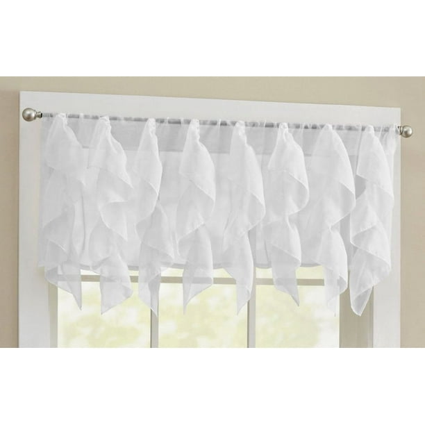 Lorraine Home Cascade Sheer Ruffled Kitchen Curtain White Valance Walmart Com Walmart Com