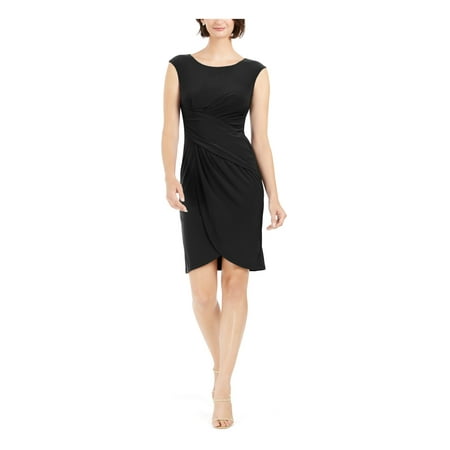JESSICA HOWARD Womens Black Cap Sleeve Sheath Evening Dress Petites 14P