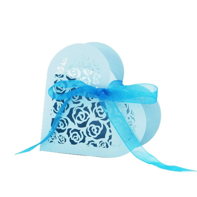 20 caramelos con corte de rosa en forma de corazón con cinta, recuerdo de boda, regalo azul