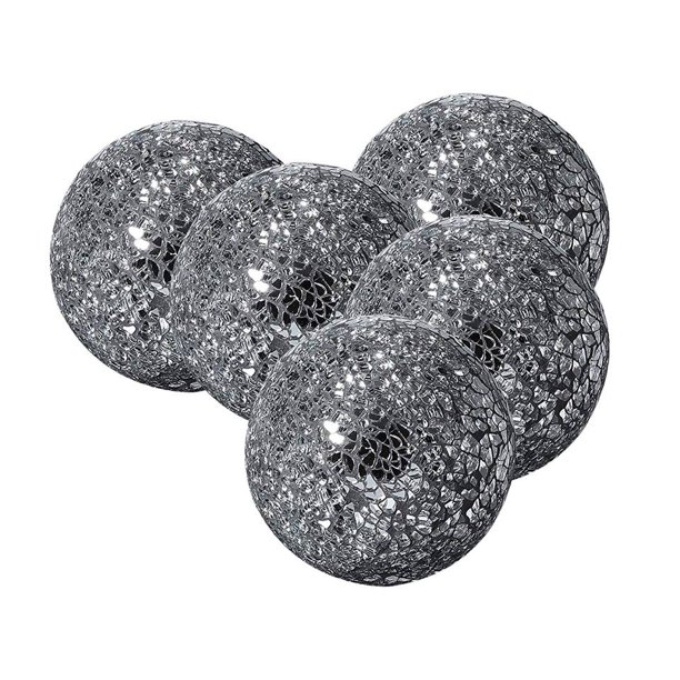 Decorative Balls Set of 5 Glass Mosaic Sphere Dia 3" (Black)