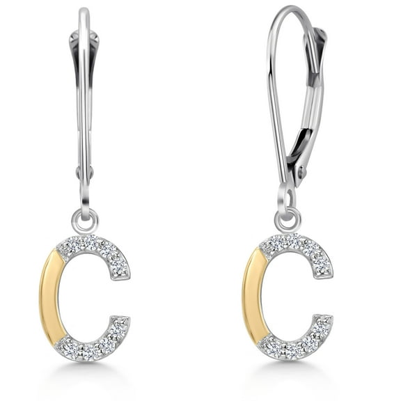 Gem Stone King 10K Yellow Gold and 925 Sterling Silver White Lab Grown Diamond Initial Letter Charm Leverback Dangling Earrings for Women by Keren Hanan