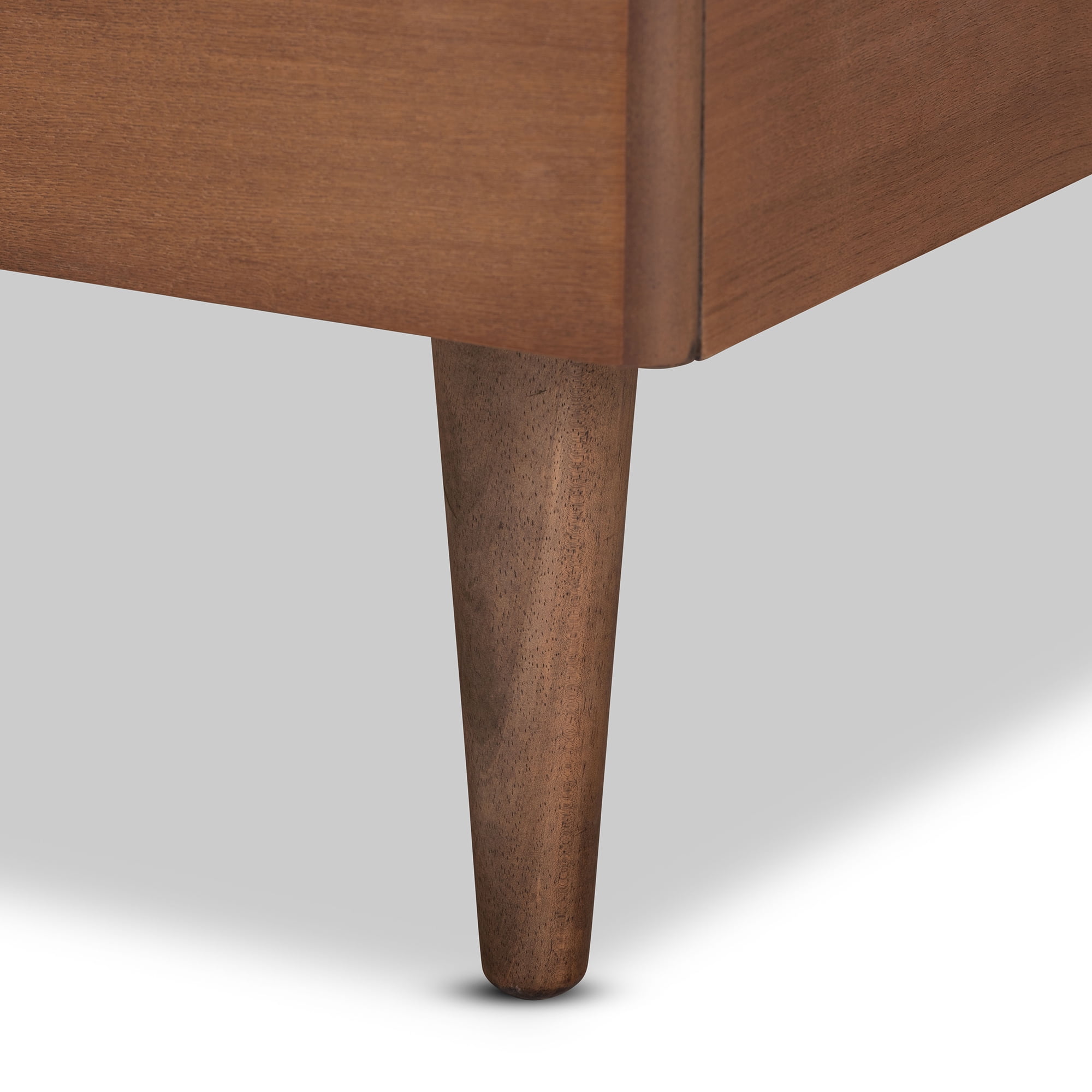 Baxton Studio Tasha Mid-Century Modern Light Grey Fabric Upholstered and Walnut Brown Finished Wood Twin Size Platform Bed