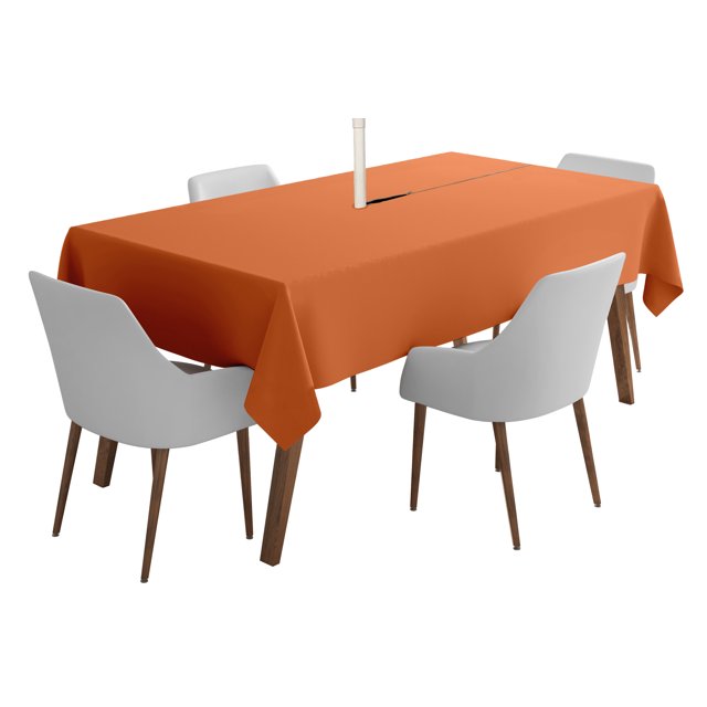 Vargottam Indoor/Outdoor Tablecloth 58" x 120" Inch Rectangular Tablecloth with Umbrella Hole & Zipper, Waterproof Patio Table Cloths, Spring/Summer Table Covers for Backyard /BBQs - Coral Orange